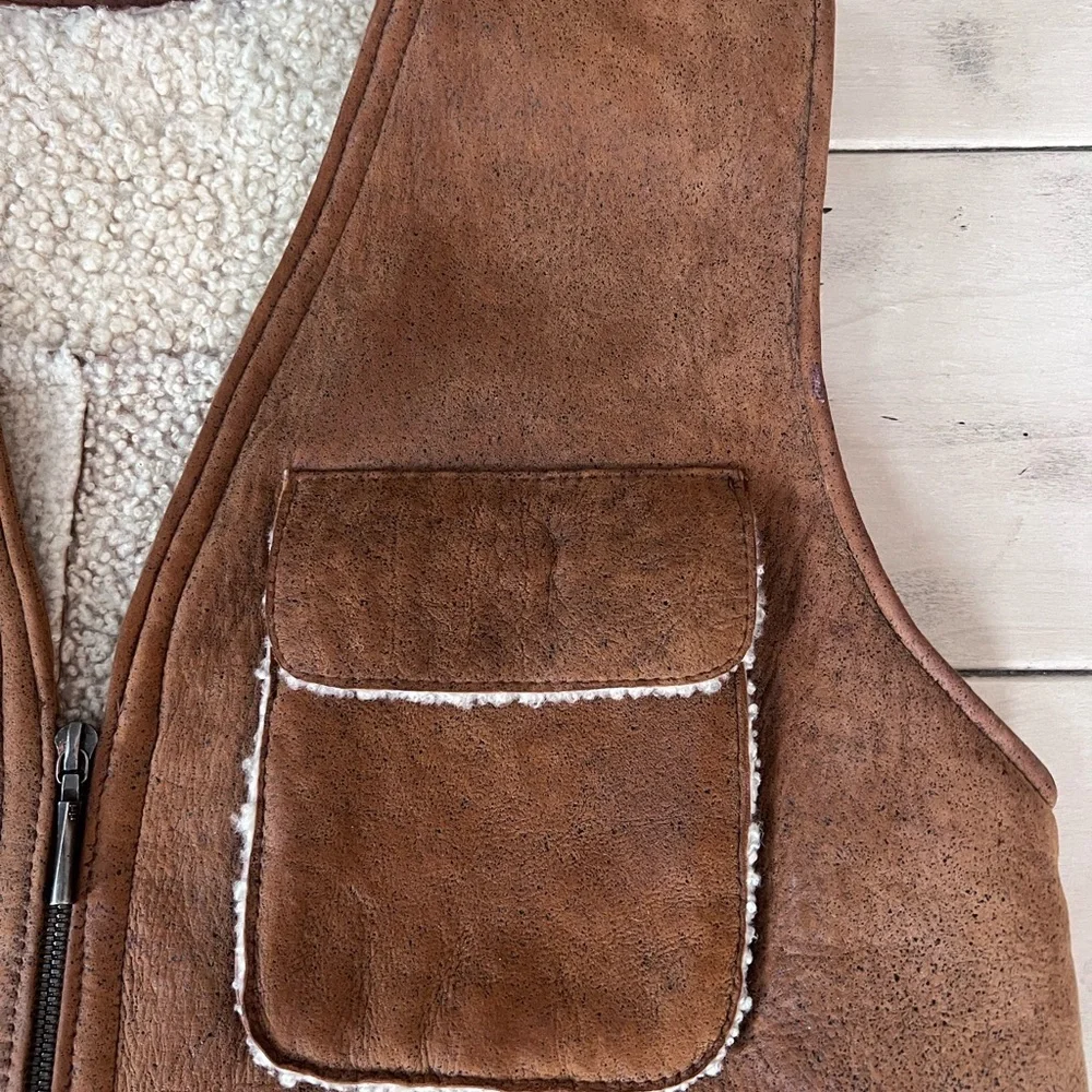 Brown Shearling Vest with Pockets
